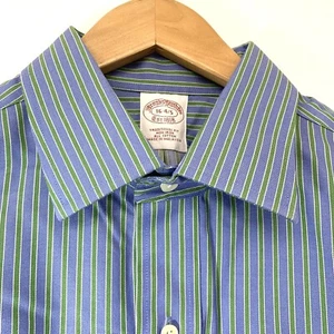 Brooks Brothers 1818 Camicia Uomo 16 Non Ferro Vestibilità Tradizionale Cotone Righe Blu - Foto 1 di 10