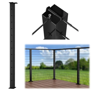 Black Corner Cable Railing Post 42 Inch 42"X2"X2" T-Drilled One-Post Corner Solu - Picture 1 of 6