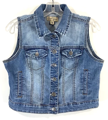 EARL JEAN Women's Size S Cropped Classic Denim Trucker Vest in Vintage Blue - Image 1 of 4