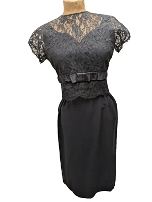 60's Black Rayon Cocktail Wiggle Dress & Top California Sophisticates Small - Image 1 of 4