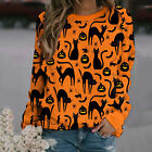 Women's Halloween Print Long-sleeved O-Neck Sweatshirt Casual Blouse Pullover