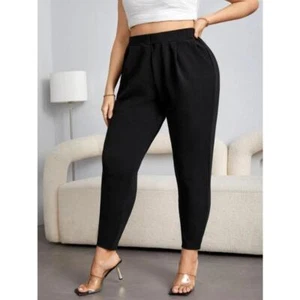 Plus Size Solid Tapered Pants Pocket Casual High Waist Pants Women's Plus Size - Picture 1 of 6