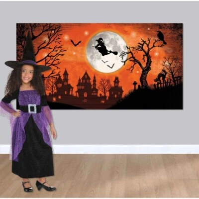 HALLOWEEN WITCH SCENE SETTER PARTY WALL DECORATION POSTER HAUNTED HOUSE CEMETERY - Image 1 of 3