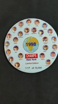 1998 NY YANKEES WORLD SERIES CHAMPS CHAMPIONS 6 inch Stand up PINBACK BUTTON PIN - Image 1 of 3