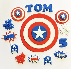 Essbarer Fondant Captain America Schild Tortenaufleger Fondant Zuckerpaste Deko - Bild 1 von 8
