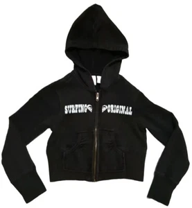 Roxy Girl Sz S 6/7 Hooded Sweatshirt Full Zip Front Pkts Black Logo Front/Back - Picture 1 of 6