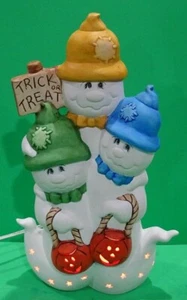 Keramik bemalt 16" groß drei Schneemänner Süßes oder Saures mit Licht N2 - Bild 1 von 3