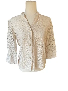 Vintage Spitzenjacke Shrug Fairy Cropped transparent Büro Karriere Y2k beige 10 Medium - Bild 1 von 5