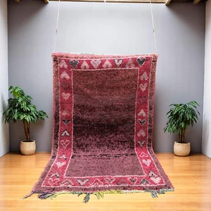 Wool Carpet – Deep Red & Pink Tones with Heart Motifs – Vintage Atlas Boho Decor - Picture 1 of 10