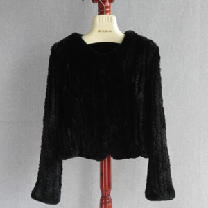 Womens Knit Real Rex Rabbit Fur Winter Double Sided Short Coat Cardigan Sweater - Picture 1 of 25