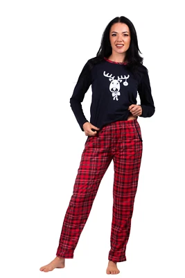 HEYO Schlafanzug Damen Lang Weihnachts Pyjama 100% Baumwolle Zweiteiliges Set Langarm