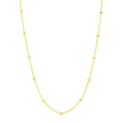 18K Oro Su Argento Sterling 1mm Piatto Perline Satellite Girocollo Curb Catenina - Immagine 1 di 4