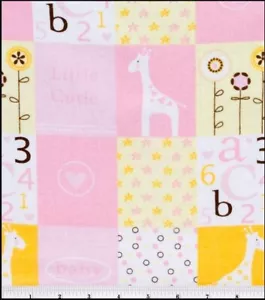 NURSERY FLANNEL Sewing Fabric .75 yd (27") x 42" LITTLE CUTIE PIE Pink Patchwork - Picture 1 of 2