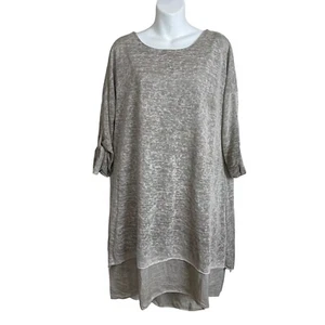 M Made in Italy Wheat Linen Blend Sheath Lagenlook Layer Drop Shoulder Dress M - Picture 1 of 8