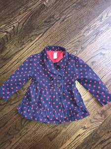 Adorable Gymboree Toddler Girls Navy And Red Polka Dot Coat Jacket Size XS (3-4) - Picture 1 of 4