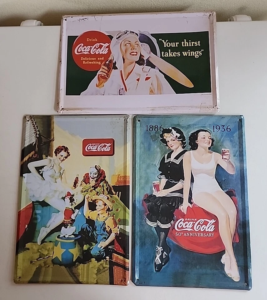 VTG Coca-Cola Coke Lot Of 3 Advertising Circus 50th Anniversary Tin Signs 8"x12" - Image 1 of 4