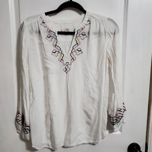 LOFT weiße bestickte Farbakzente Damen Langarm Bluse Größe XS - Bild 1 von 9
