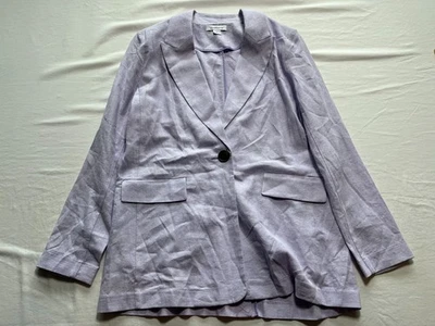 Liz Claiborne 女式紫色单扣前外套夹克亚麻混纺 8 码全新带标签 — 第 1/4 张图片