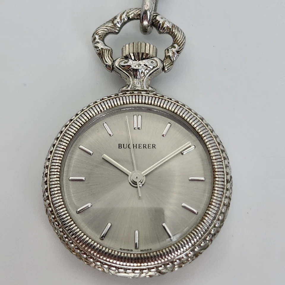 Bucherer Vintage Mini Pocket Watch Swiss Made Open Face Rose Engraved Untested - Image 1 of 4