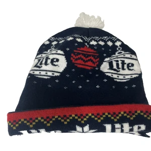 Miller Lite Beer M Beanie Cap Christmas Holidays Acrylic Red White Blue Unisex - Picture 1 of 6