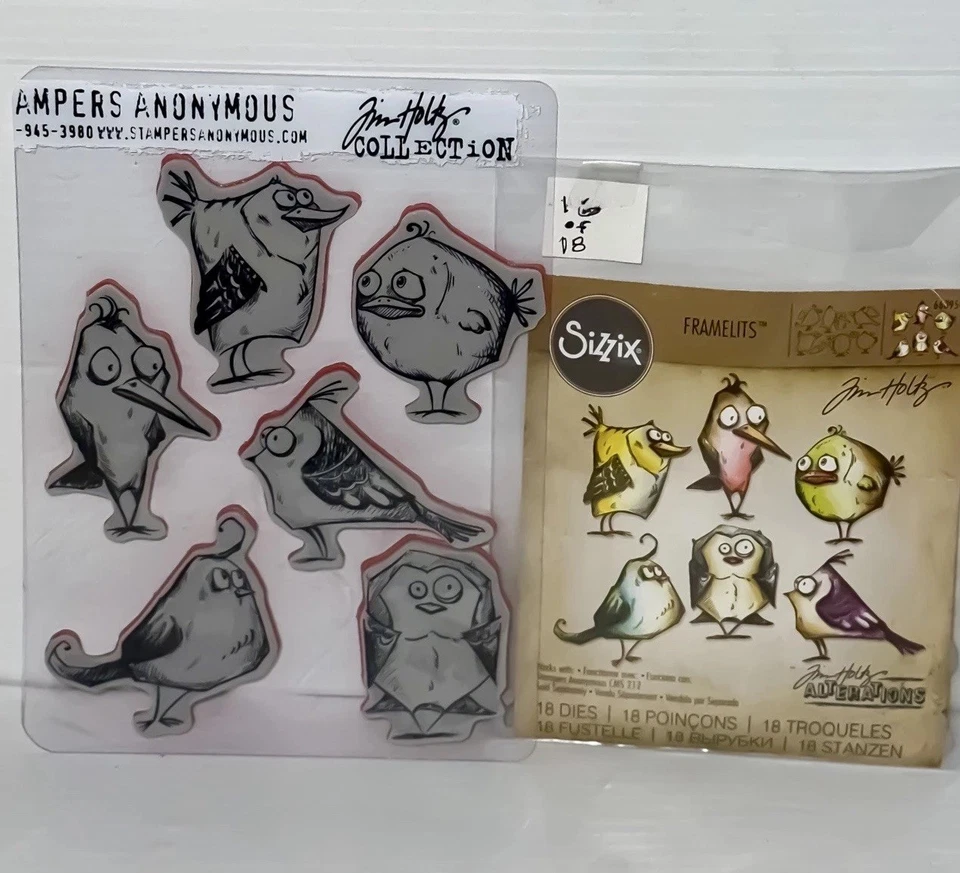 СНЯТЫЙ С ПРОИЗВОДСТВА набор марок Tim Holtz Bird Crazy и штампы для резки рам **читайте** - Изображение 1 из 4