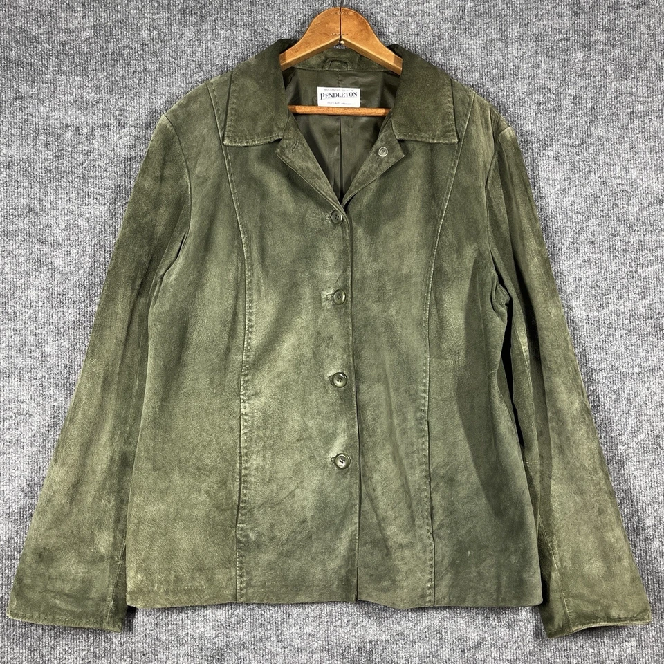 Chaqueta de gamuza de cuero Pendleton para mujer talla mediana pátina verde vintage Foto 1 de 4