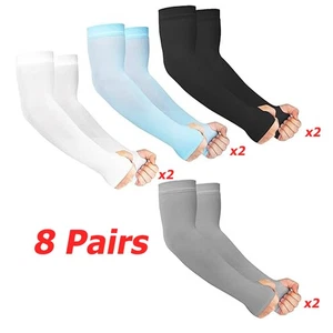 8 Pairs Cooling Arm Sleeves Cover UV Sun Protection Sports Outdoor For Men Women - Picture 1 of 14