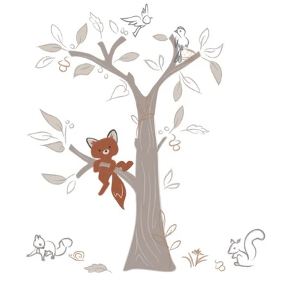 Lambs & Ivy Treetop Fox Beige Tree w/ Woodland Animals Wall Decals/Stickers - Image 1 of 4