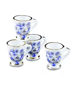 Bambole Casa 4 Blu e Oro Floreale Tazze Reutter Pranzo Cucina Accessorio 1:12 - Foto 1 di 8
