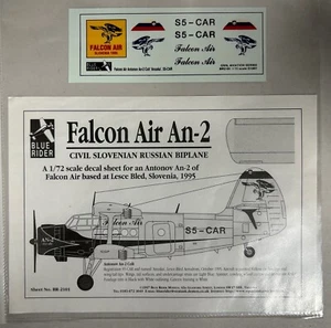 NEW Blue Rider Falcon Air An-2 Passenger Airline Model Airplane 1/72 Decal (TF3) - Picture 1 of 3