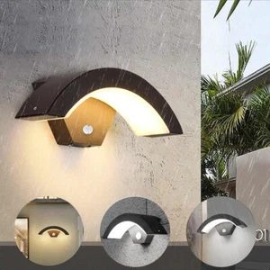 Modern Curved Outdoor LED Wall Light PIR Motion Sensor Lamp Outside Garden Porch - Picture 1 of 19