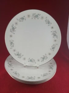 NORITAKE CHINA WELLESLEY 6214 WITH PLATINUM TRIM 4 DINNER PLATE 10 5/8" DIAMETER - Picture 1 of 10