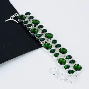 Green Tourmali Gemstone Bracelet Handmade 925 Sterling Silver Bracelet Jewelry - Picture 1 of 4