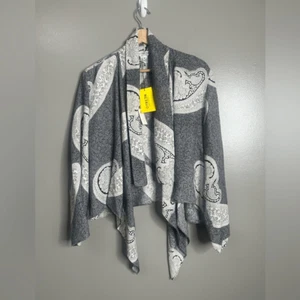 Blusa abierta de seda Artsy Citron Santa Monica talla 1X paisley floral drapeado artista - Imagen 1 de 10