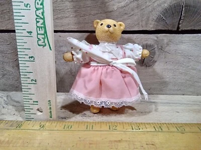 Tiny Porcelain Bear In Pink Dress Stuffed Body - Image 1 of 2
