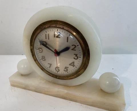 Sessions Onyx Marble Mantle Desk Ball Clock USA 10” x 7” Working Art Deco Cover