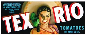 ORIGINAL KISTENETIKETT VINTAGE TEXAS LA FERIA SOMBRERO MÄDCHEN MEXIKANISCHE PIN UP TOMATE - Bild 1 von 1