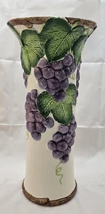 Vintage Fitz & Floyd Grape Vase Pitcher Accent 64oz Purple Cream Green 1988 - Picture 1 of 6