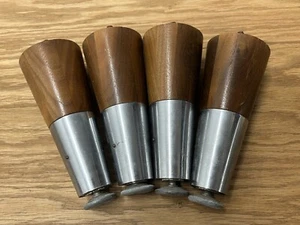 Vintage Set Of 4 Mid Century Modern MCM Steel Tip Wood Furniture Legs - Picture 1 of 8