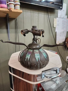 Solid Bronze and Glass Mosaic Arrowroot Urn Lamp Base, Tiffany Reproduction - Picture 1 of 20
