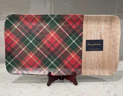 Tommy Bahama 17x9” Serve Tray Platter Wood Grain Tartan Plaid Christmas Melamine - Image 1 of 4