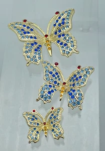 Set 3 Blue butterfly's with magnet hand made by Keren Kopal & Austrian crystal - Picture 1 of 18
