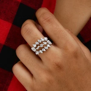0.55 Ct Lab Grown CVD Baguette Round Diamond Ring 14k White Gold Birthday Gift - Picture 1 of 9