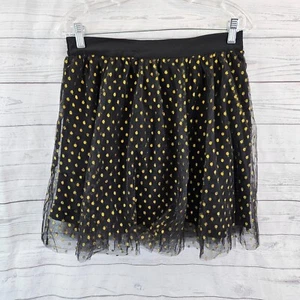 Modcloth Womens Skirt Sz Medium Black Gold Polka Dot Tulle Pull On - Picture 1 of 4