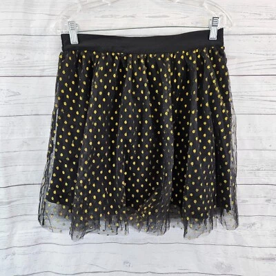 Modcloth Womens Skirt Sz Medium Black Gold Polka Dot Tulle Pull On - Image 1 of 4
