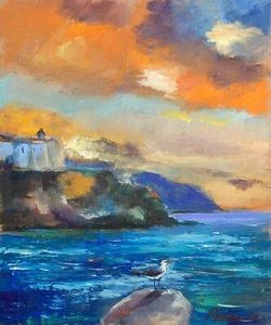 Natalia Demenko Paesaggio Sponda Italiana Siciliana Bella Vista Dipinto Olio Belle Arti - Foto 1 di 12