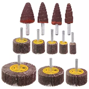 12-tlg. Fächerschleifradschleifer-Set, 1/4" Schaft Fächerschleifer für Bohrmaschine, Fächerscheibe - Bild 1 von 12