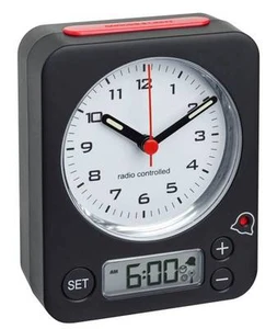 FUNKWECKER COMBO TFA 60.1511.01.05 ANALOGWECKER DCF-77 Reisewecker Schwarz /Rot - Bild 1 von 1