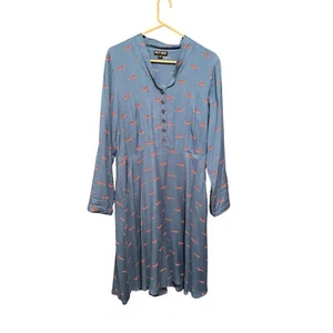 Pretty Vacant Fox Print Midi Dress Long Sleeve Button Front Casual Large - Imagen 1 de 6