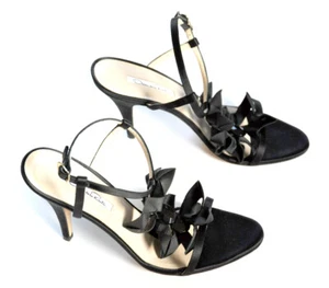 OSCAR DE LA RENTA Embellished Silk High Heel Sandals BLACK Strappy EU 39 US 8.5 - Picture 1 of 8